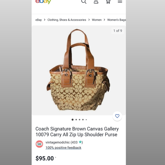 Coach Signature Brown Canvas Gallery 10079 Large Carry All Zip Up Shoulder Purse - Picture 17 of 17